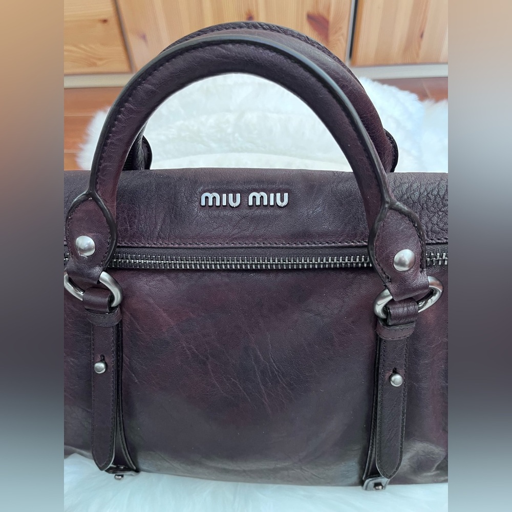 Miu Miu Brown Leather Tote Bag/ Crossbody Bag, Lambskin Leather - Picture 3 of 16